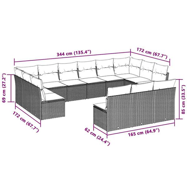 vidaXL Tr&auml;dg&aring;rdssoffset med dynor 13 delar ljusgr&aring; konstrotting