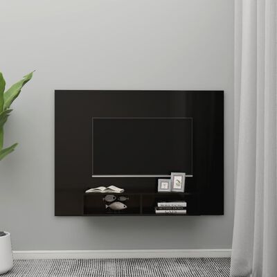 vidaXL Väggmonterat tv-skåp svart högglans 135x23,5x90 cm spånskiva