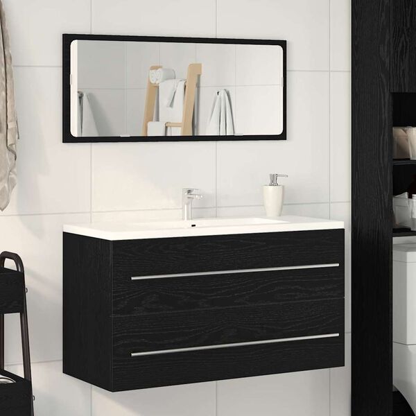 vidaXL Sink Cabinet med låda Svart Ek 90 x 45 x 1,5 cm Konstruerat trä