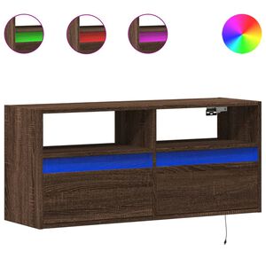 vidaXL V&auml;ggmonterad tv-b&auml;nk LEDs brun ek 100x31x45 cm