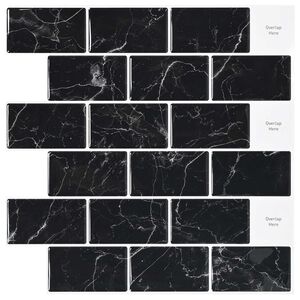 vidaXL Subwaytile 20 st Svart marmor 30 x 30 cm Polyuretan och PET
