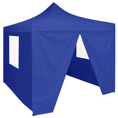 vidaXL Hopfällbart partytält med 4 sidoväggar 2x2 m stål blå