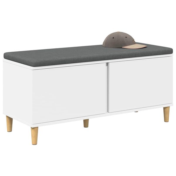 vidaXL Hallb&auml;nk med kudde med lagring med d&ouml;rr Vit 100 x 38 x 46 cm