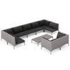 vidaXL Tr&auml;dg&aring;rdsgrupp med dynor 10 delar m&ouml;rkgr&aring; konstrottning