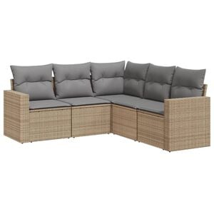 vidaXL Soffgrupp f&ouml;r tr&auml;dg&aring;rden med dynor 5 delar beige konstrotting