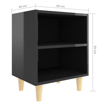 vidaXL Sängbord med massiva ben svart högglans 40x30x50 cm