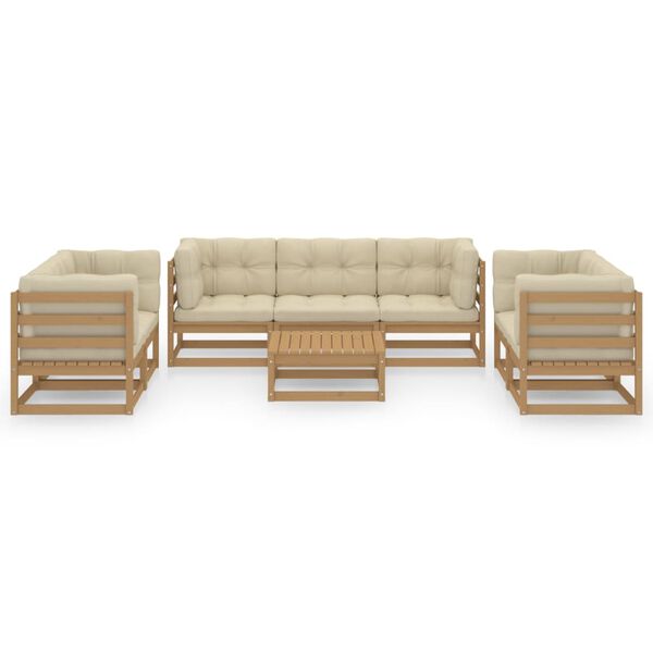 vidaXL Loungegrupp med dynor 8 delar massiv furu