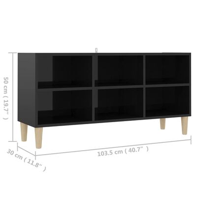vidaXL TV-bänk med massiva ben svart högglans 103,5x30x50 cm
