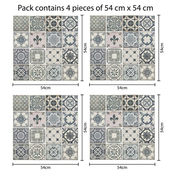 WALPLUS V&auml;ggdekal vintage bl&aring; 54x54cm 4 ark