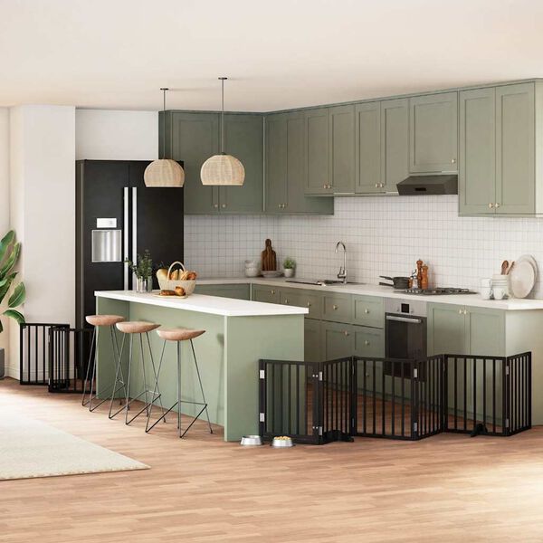 vidaXL Hundgrind med d&ouml;rr vikbar 9 paneler svart 450 cm poppel