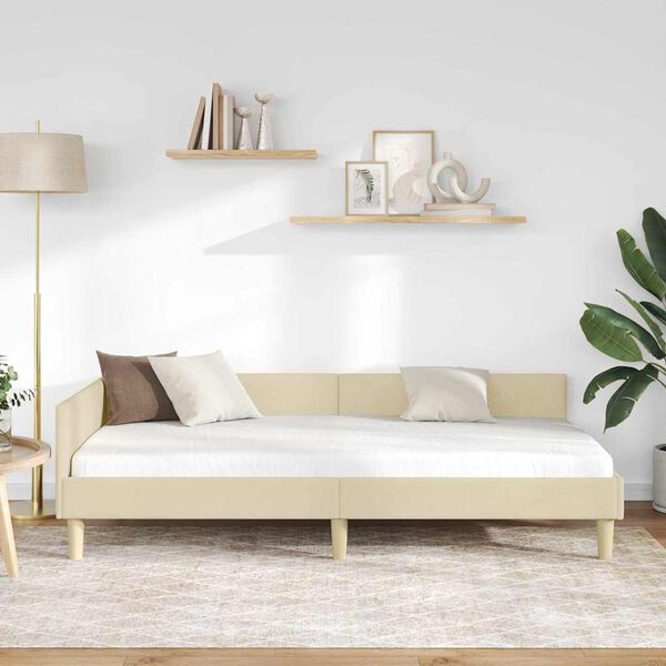 vidaXL Hörn Sängram med huvudgavel Kräm 100 x 200 cm tyg