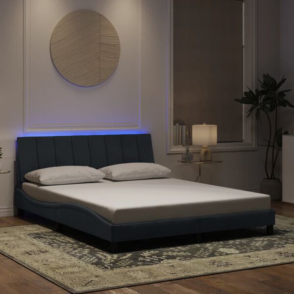 vidaXL Bed Frame with LED without Mattress "Hanko" Dark Grey 160x200 cm Velvet