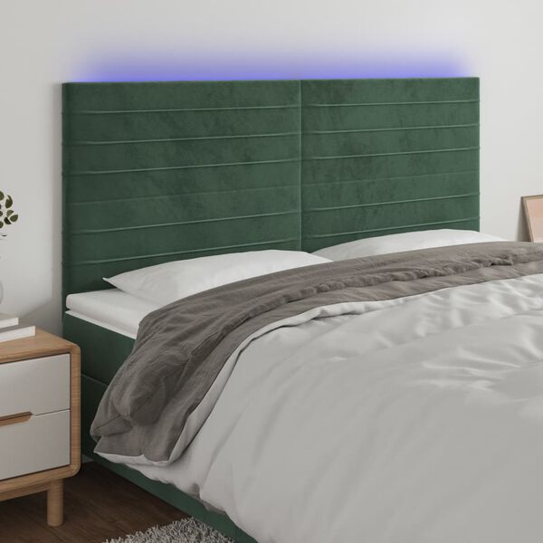 vidaXL S&auml;nggavel LED m&ouml;rkgr&ouml;n 200x5x118/128 cm sammet