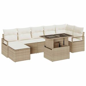 vidaXL Tr&auml;dg&aring;rdsoffset med kudde 8 pcs beige och gr&auml;ddvit