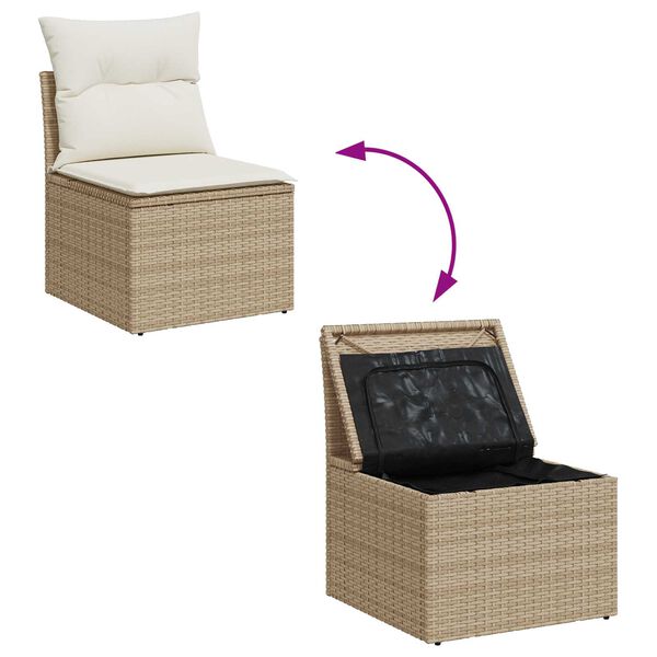 vidaXL Trädgårdsoffset med kudde 3 pcs Beige och vit Poly rattan