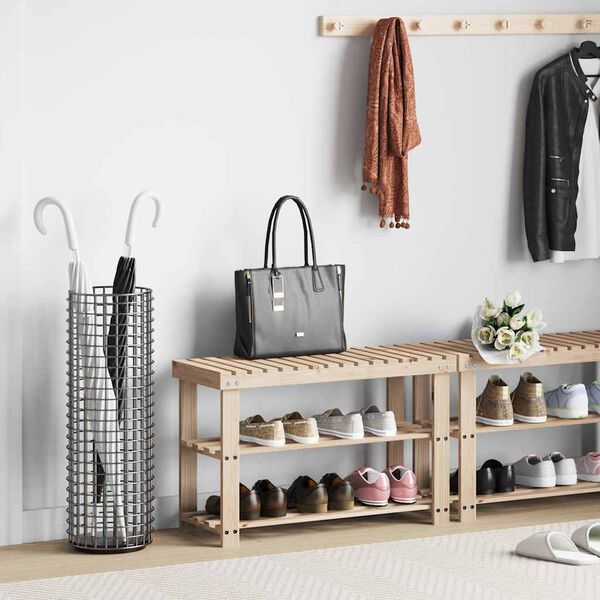 vidaXL 2-i-1 skohylla med b&auml;nkskiva massivt grantr&auml;