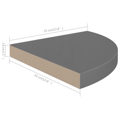 vidaXL Svävande hörnhylla grå högglans 35x35x3,8 cm MDF