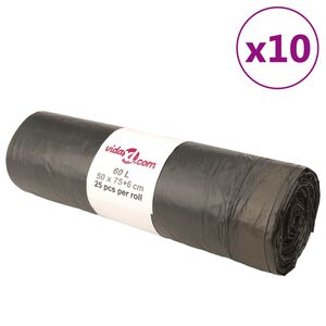 vidaXL Avfallsp&aring;sar med dragsn&ouml;re 250 st svart 60 L