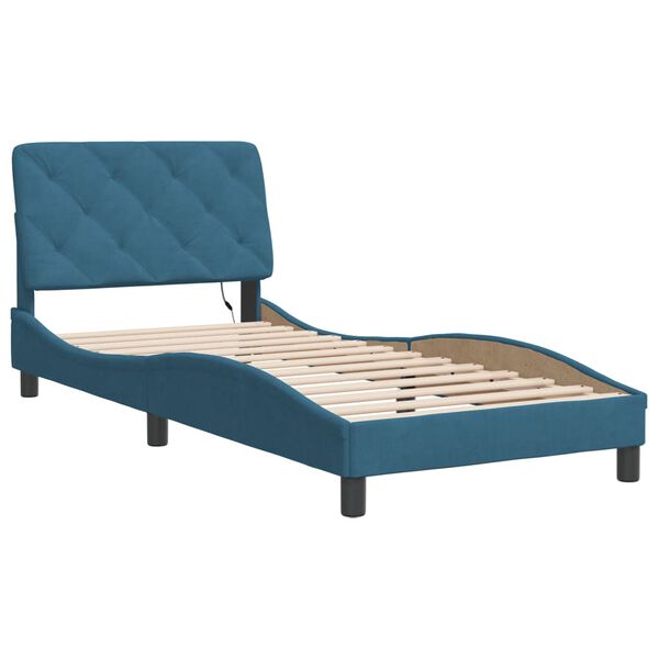 vidaXL Bed Frame with LED without Mattress Blue 90x190 cm Velvet