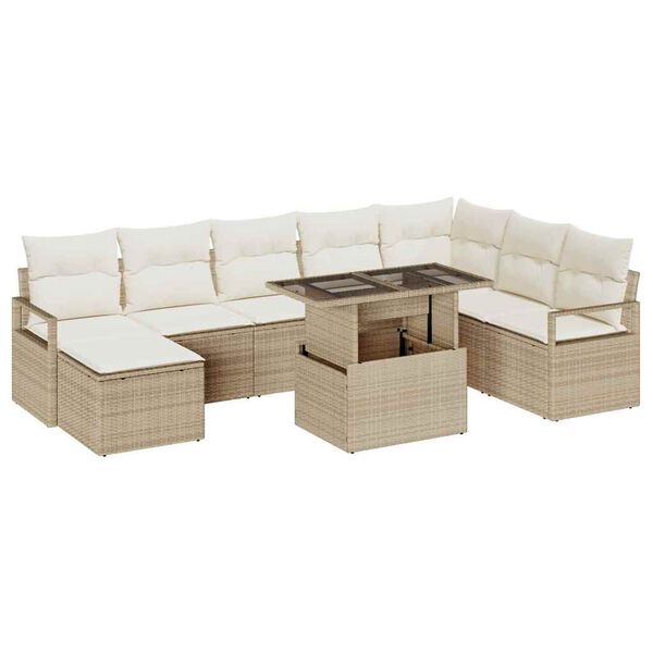 vidaXL Tr&auml;dg&aring;rdsoffset med lagring 9 pcs Beige Poly rattan