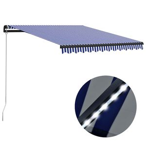 vidaXL Markis manuellt inf&auml;llbar med LED 300x250 cm bl&aring; och vit