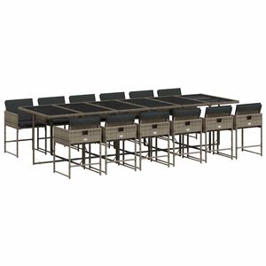 vidaXL Matgrupp f&ouml;r tr&auml;dg&aring;rden med dynor 13 delar gr&aring; konstrotting