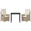 vidaXL Tr&auml;dg&aring;rdsm&ouml;belset med kudde 3 pcs Beige konstrotting