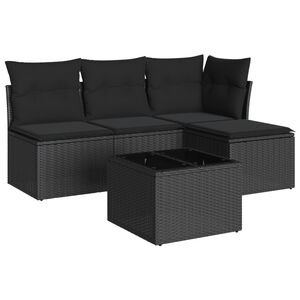 vidaXL Loungegrupp f&ouml;r tr&auml;dg&aring;rden med dynor 5 delar svart konstrotting