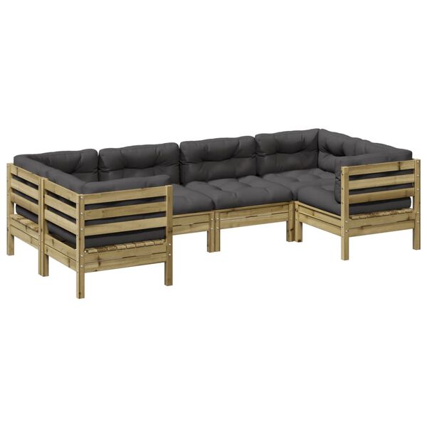 vidaXL Soffgrupp med dynor 6 delar impregnerad furu