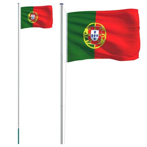vidaXL Portugals flagga och flaggst&aring;ng 6,08 m aluminium