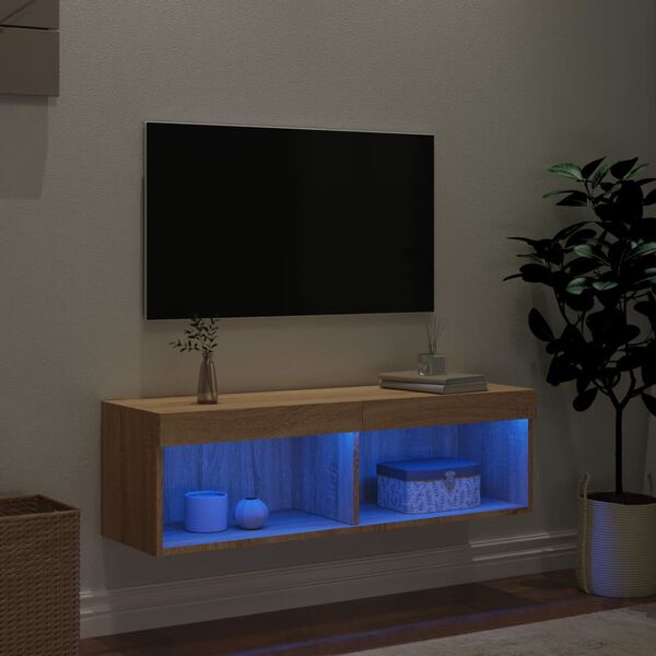 vidaXL Tv-b&auml;nk med LED-belysning sonoma-ek 100x30x30 cm