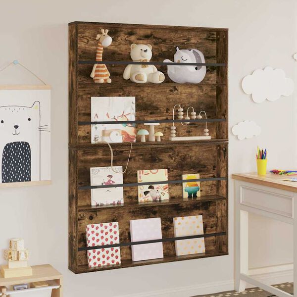 vidaXL Tidningshylla 2 pcs R&ouml;kt ek 100 x 12 x 70 cm Konstruerat tr&auml;