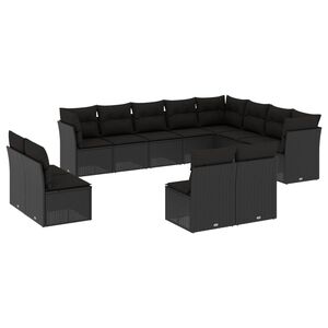 vidaXL Loungegrupp med dynor 12 delar svart konstrotting