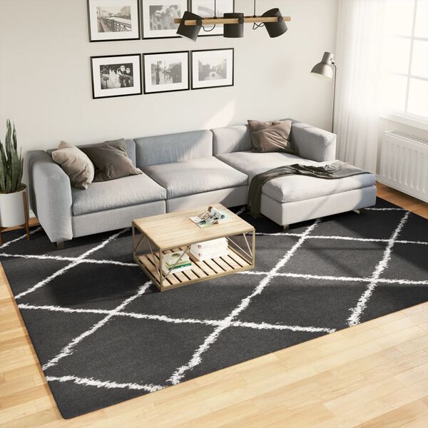 vidaXL Ryamatta PAMPLONA l&aring;ng lugg modern svart & gr&auml;ddvit 240x340 cm