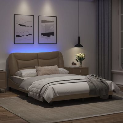 vidaXL Sängram med LED-belysning cappuccino 120x200 cm konstläder