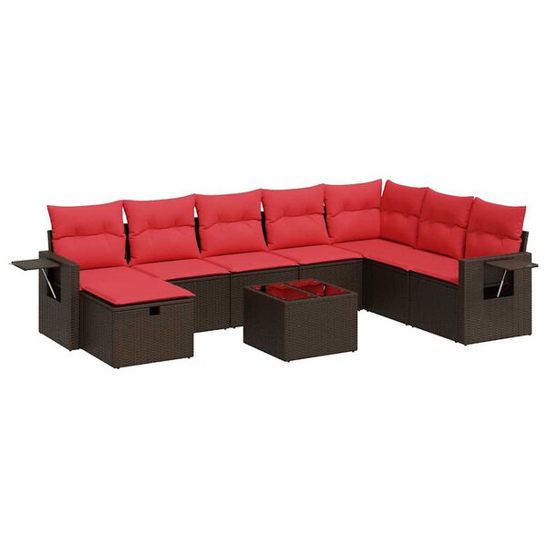 vidaXL Loungegrupp f&ouml;r tr&auml;dg&aring;rden med dynor 8 delar brun konstrotting