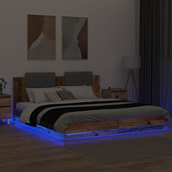 vidaXL S&auml;ngram med huvudgavel Gammalt tr&auml; 200 x 200 cm Konstruerat tr&auml;