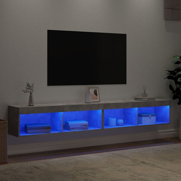 vidaXL TV-b&auml;nk med LED-belysning 2 st betonggr&aring; 100x30x30 cm