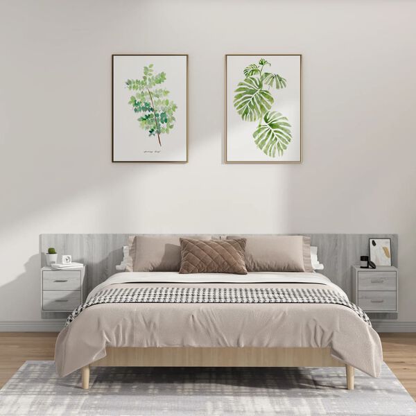 vidaXL Sänggavel med lådor grå sonoma konstruerat trä