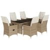 vidaXL Matgrupp f&ouml;r tr&auml;dg&aring;rden med dynor 7 delar beige konstrotting