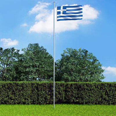 vidaXL Greklands flagga och flaggstång i aluminium 6,2 m