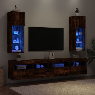 vidaXL Tv-bänk med LED-belysning 2 st rökfärgad ek 30,5x30x90 cm