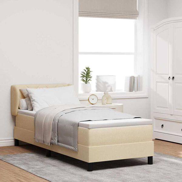 vidaXL B&auml;ddfj&auml;der med madrass med huvudgavel Kr&auml;m 80 x 200 cm tyg