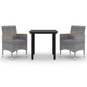 vidaXL Matgrupp f&ouml;r tr&auml;dg&aring;rden med dynor 3 delar konstrotting och glas