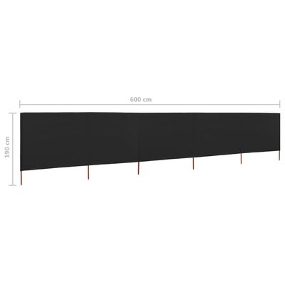 vidaXL Vindskydd 5 paneler tyg 600x160 cm svart