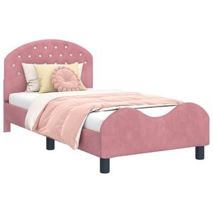 vidaXL Barns&auml;ngram med s&auml;nggavel Rosa 80 x 160 cm Sammet