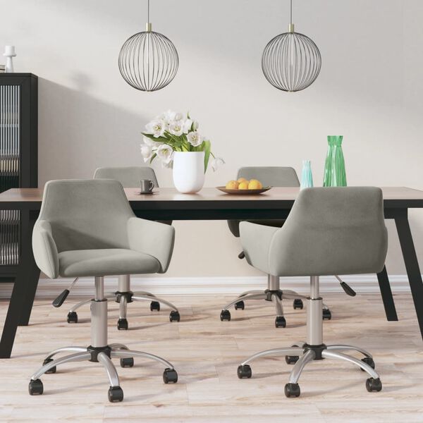 vidaXL Snurrbara matstolar 4 st gr&aring; sammet