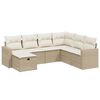vidaXL Matgrupp f&ouml;r tr&auml;dg&aring;rden med dynor 7 delar beige konstrotting