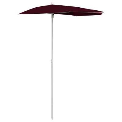 vidaXL Halvrunt parasoll med stång 180x90 cm vinröd