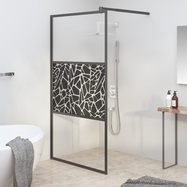 vidaXL Duschv&auml;gg 115x195cm ESG-glas med stendesign svart